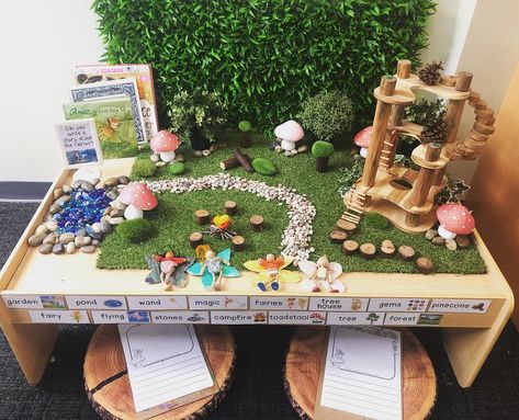 Fairy Garden Classroom, Fairy Garden Ideas Indoor, Fairy Garden Ideas Preschool, Small World Garden Ideas Eyfs, Fairy Garden Eyfs, Classroom Fairy Garden, Fairy Garden Preschool, Preschool Fairy Garden, Outdoor Small World Eyfs