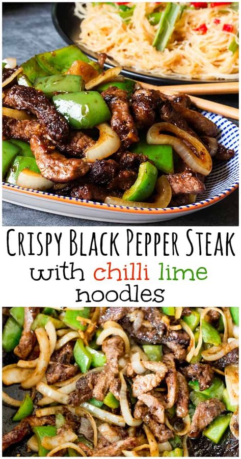 Lime Noodles, Black Pepper Steak, Luxurious Dinner, Black Pepper Sauce, Asian Inspired Dishes, Pepper Steak, Chili Lime, Bon Appetite, Noodle Dishes