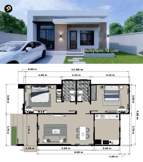 Contemporary 2 Bedroom House Plans, Small Concrete House Plans, Nigeria House, Concrete House Plans, Cheap House Plans, Small House Layout, Affordable House Plans, Modern Architecture Building, Building House Plans Designs