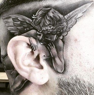 Ink Angel Whispering In Ear Tattoo Design, In Ear Tattoo, Whispering In Ear, Inner Ear Tattoo, Pattern Tattoos, Side Neck Tattoo, Tattoo Expo, Kunst Tattoos, Unalome Tattoo