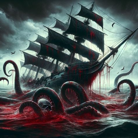 Scary Ocean, Kraken Art, Cthulhu Art, Gothic Artwork, Creepy Backgrounds, Sea Ship, Art Surreal, Pirate Art, Dark Artwork