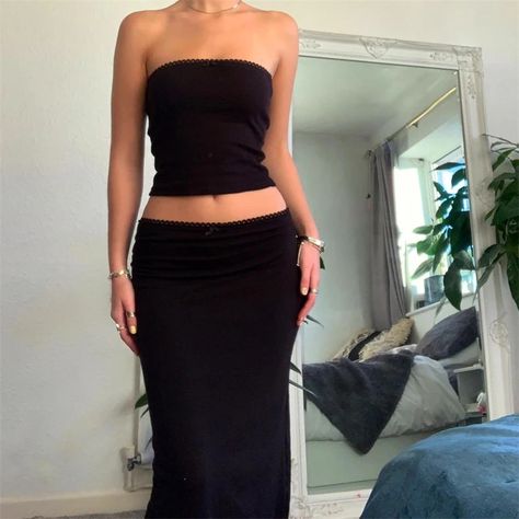 9.7US $ 4% OFF|Vintage 2 Piece Long Skirt Sets Women Cute Spaghetti Strap Crop Cami Maxi Midi Skirts Y2k Two Piece Outfit Beach Wear| |   - AliExpress Y2k Two Piece, Midi Skirt Y2k, Skirts Y2k, Cute Spaghetti, Long Pencil Skirt, Middle Age Fashion, Skirt Y2k, Y2k Summer, Summer Lace