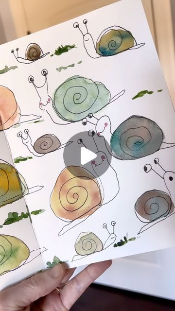 Watercolour Pens Art, Watercolor Snails, Whimsical Watercolor Art, Ahg Crafts, Snail Watercolor, Watercolor Bugs, Andrea Nelson Art, Drawn Cards, Things To Paint