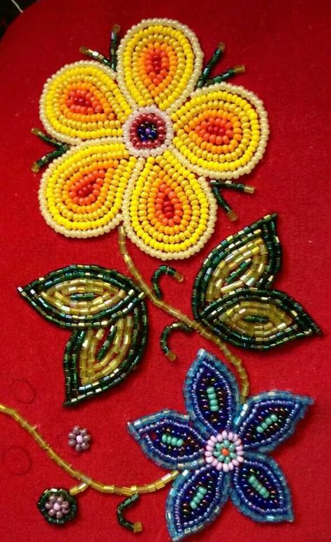 beadwork                                                                                                                                                     More Flower Beadwork, Floral Beadwork, Bordados Tambour, Indian Beadwork, Dogwood Flower, Native Beading Patterns, Beadwork Embroidery, Beadwork Designs, Native Beadwork