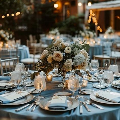 3+ Dusty Blue Wedding Theme Inspirations and Ideas • 333+ Art Images Blue Wedding Theme Centerpieces, Dusty Blue Wedding Theme, Royal Blue Wedding Theme, Blue Wedding Theme, Elegant Floral Arrangements, Inspiring Lifestyle, Wedding Themes Summer, Wedding Theme Inspiration, Dusty Blue Wedding