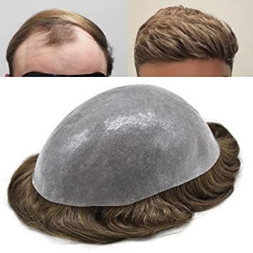 Mens Toupee Hairpieces 100% European Human Hair Replacement System Toupee For Men Transparent All Poly Durable Skin PU 0.1-0.12mm Hand Tied Men's Hair Unit Wigs (8"x10"-100% Light to Medium Light Density, #380 3# DARK BROWN WITH 80% SYNTHETIC GREY) Human Hair Pieces, Hair Unit, Mens Toupee, Hair Replacement Systems, Indian Remy Hair, Hair System, Hair Replacement, Fancy Hairstyles, Brown To Blonde