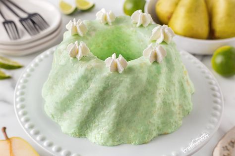 Pear Jello Salad, Seafoam Salad Recipe, Seafoam Salad, Sweet Chili Recipe, Green Jello Salad, Cream Cheese Whipped Cream, Lime Jello Salads, Loaded Potato Salad, Salad Recipes With Bacon