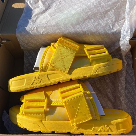 Kappa Slides / Shoes Yellow (Size 5y) Trendy Slides - Footwear Comfy This Can Be A Christmas Gift Or A Nice Footwear To Have In Your Closet Best Offfer Slides Footwear, Kappa Slides, Kappa Shoes, Trendy Slides, Yellow Slides, Cute Online Clothing Stores, Birthday Clothes, Grunge Tattoo, Cool Slides