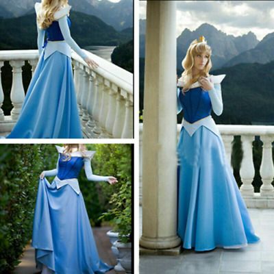 Arora Dress Disney, Aurora Blue Dress, Satin Princess Dress, Disney Costumes For Women, Sleeping Beauty Halloween, Adult Princess Costume, Sleeping Beauty Cosplay, Blue Dress Costume, Sleeping Beauty Dress