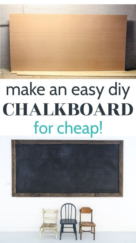 Chalkboard Wall Playroom, Chalkboard Wall Diy, Diy Chalkboard Frame, Large Framed Chalkboard, Cheap Basement Ideas, Homemade Chalkboard, Homeschool Room Decor, Diy Chalkboard Paint, Make A Chalkboard