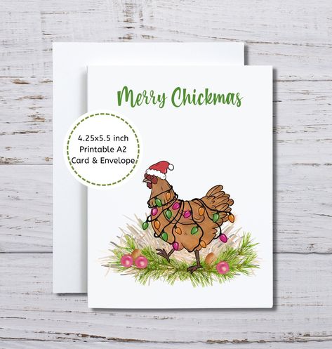 Christmas Chicken Art, Merry Chickmas, Chicken Christmas, Christmas Chicken, Funny Christmas Card, Christmas Card Art, Funny Chicken, Watercolor Christmas Cards, Chicken Humor