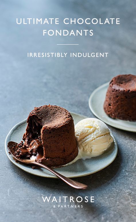 End a romantic Valentine's Day meal with these ultimate chocolate fondants. Serve with vanilla ice cream and enjoy.   Click on the image for the full Waitrose & Partners recipe. Chocolate Fondant Recipe, Waitrose Recipes, Valentines Day Recipes, Waitrose Food, Chocolate Fondant Cake, Fondant Recipe, Dessert Recipies, Valentines Day Food, Chocolate Fondant