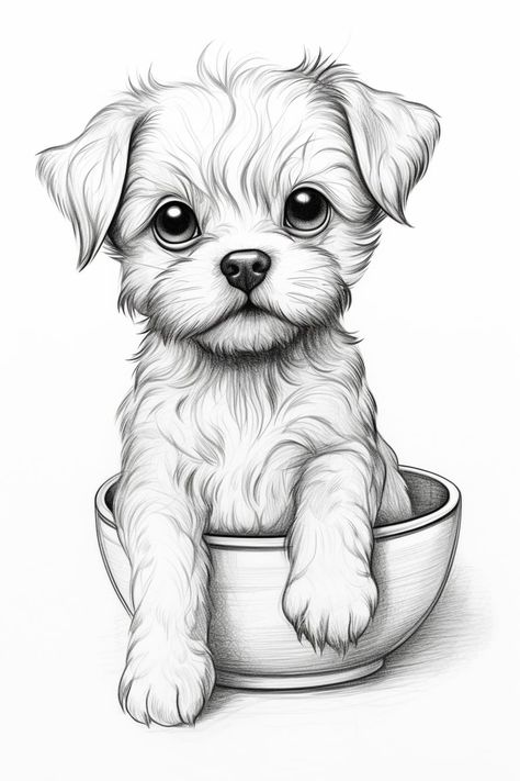 How to Draw a Dog Bowl in 11 Simple Steps - Yonderoo Puppy Drawing Sketches, Dog Sketch Easy, Inkleur Prente, Puppy Sketches, Cartoon Dog Drawing, Dog Pencil Drawing, Draw Dog, Dog Drawing Tutorial, Horse Cute