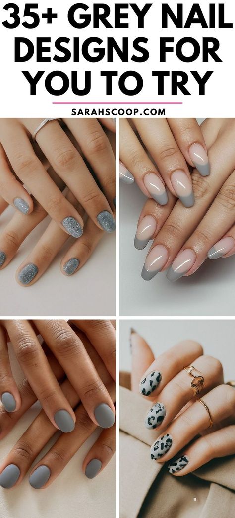 Explore your stylish side with these 35+ unique and elegant grey nail designs! #Nails #NailArt #NailDesigns Classy Gray Nails, Grey And Pink Fall Nails, Nail Art On Grey Nail Paint, Gray White And Black Nails, Grey Nail Tips, Almond Grey Nails Designs, Grey And Gold Nail Designs, Gray Nails Ideas Classy, Gray Nails With Design Ideas