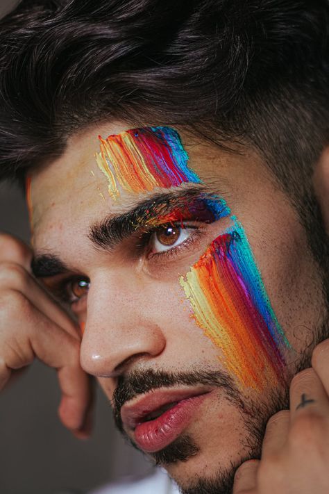 Pride Photoshoot, Makeup Pride, Men Makeup, Foto Editorial, Festival Face, Pride Makeup, Mens Photoshoot Poses, Photographie Portrait Inspiration, Male Makeup