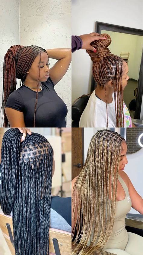 New Box Braid Hairstyles, Braids For Indian Hair, Braids Inspo Knotless, Straight Box Braids Hairstyles, Curly Micro Braids Hairstyles, Straight Up Styles Braids, Knotless Braids Hairstyles Styles, Braids Inspo Black Women, Blonde Straight Back Braids