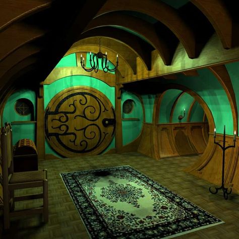 I would scratch the rug though but everything else is a keeper!! Hobbit House Interior, Casa Do Hobbit, Hobbit Door, Casa Hobbit, Earthship Home, Earth Sheltered, Underground Homes, Hobbit Hole, Halloween Garden