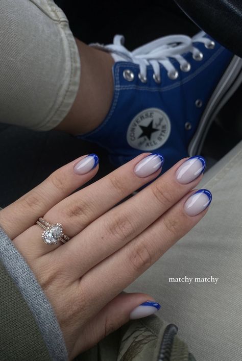 Indigo Blue Nails Design, Indigo Nail Designs, Indigo Nails Inspiration, Indigo Blue Nails, Blue French Nails, Classic Indigo Button-up Denim Top, Blue French, Inspired Nails, Indigo Blue