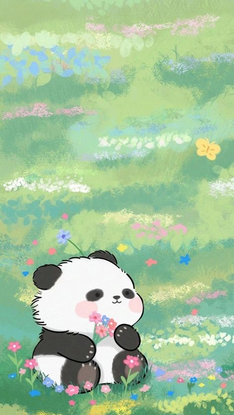 Aesthetic Panda, Panda Background, Cute Panda Drawing, Cute Panda Cartoon, Wallpaper Backgrounds Aesthetic, Bear Cat, Chibi Wallpaper, Backgrounds Aesthetic, Flowery Wallpaper