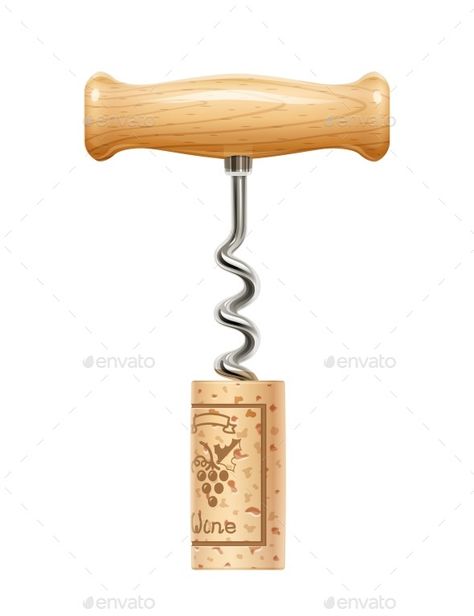 Corkscrew with Cork Wine Cork Illustration, Wine Cork Tattoo, Bestie Tats, Postal Dude, Wine Tattoo, Open Wine, Wine Corkscrew, Cork Screw, Wine Bottle Corks