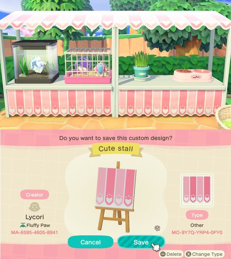 Ursula Animal Crossing, Acnh Shaved Ice Stall, Cute Stall Design Animal Crossing, Acnh Pink Stall Code, Animal Crossing Stalls, Acnh Island Entrance Ideas Kawaii, Acnh Letter Design, Acnh Pink Stall Design, Pink Stall Acnh