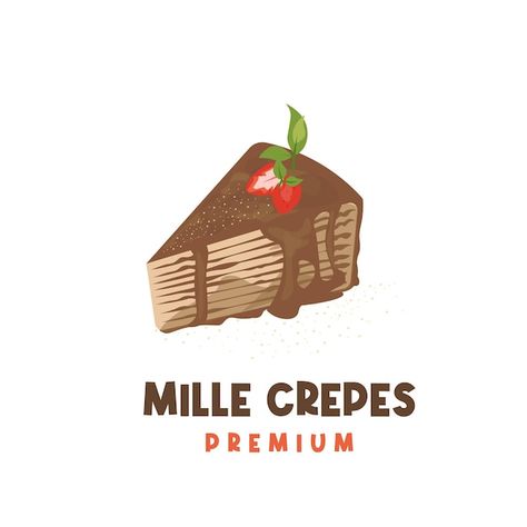 Mille Crepe Cake Illustration, Cake Kartun, Crepes Cake, Mille Crepe Cake, Chocolate Vector, Mille Crepes, Cake Piece, Cake Illustration, Desain Buklet