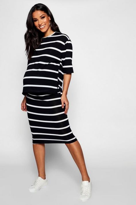 Maternity Soft Knit Stripe Midi Skirt Pregnancy Skirts, Boohoo Maternity, Maternity Skirts, Striped Midi Skirt, Maternity Skirt, Leather Skirts, Mens Clothes, Clothes Shop, Shop Mens Clothing