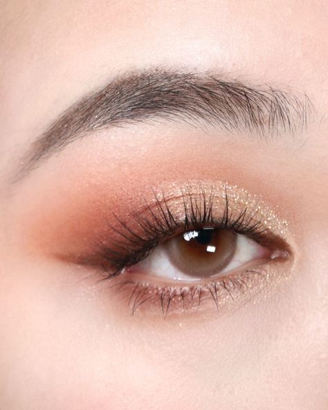 Warm gold glitter cut crease eye look ✨ Get 'em Tiger eyeshadow palette Eye Makeup Gold Natural, Rose And Gold Eye Makeup, Gold Makeup Looks Brown Eyes, Cute Natural Eye Makeup, Makeup For Neutral Outfit, Light Makeup Eyeshadow, Brown Makeup Eyeshadow, Scattered Glitter Eyeshadow, Good Eyeshadow Looks For Brown Eyes