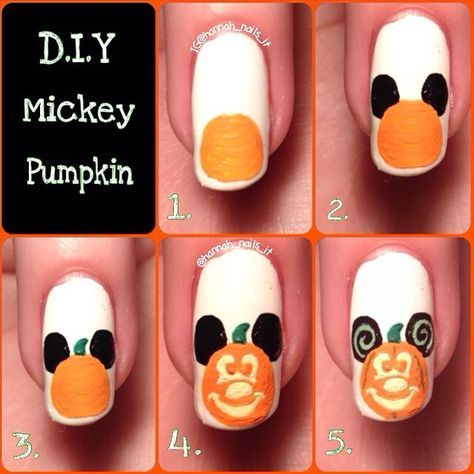 Halloween Pumpkin Nails, Mouse Nail Art, Minnie Mouse Nails, Spooky Nails, Mickey Pumpkin, Pumpkin Nails, Mickey Halloween, Disney Nails, Halloween Nail Designs