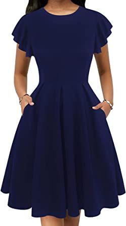 oxiuly Women's Flare Sleeve Scope Neck Church Vintage Dresses Casual Party Cocktail Dresses with Pockets OX376 Church Dresses For Women Classy Chic, Dresses For Women Classy, Dresses Casual Party, Church Dresses For Women, Vintage Dresses Casual, Butterfly Sleeve Dress, Dresses With Pockets, Elegant Feminine, Church Dresses