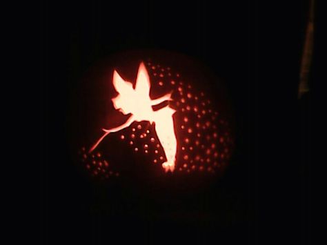 Tinkerbell pumpkin! Tinkerbell Pumpkin, Tinker Bell, Bat Signal, Pumpkin Carving, Superhero Logos, Pumpkins, Face Paint, Carving, Paint