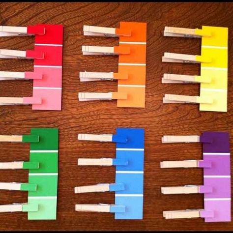 Use paint chips to make this color-matching game. | 31 Clever And Inexpensive Ideas For Teaching Your Child At Home Montessori Color, Montessori Ideas, Paint Swatches, Matching Activity, Color Sorting, Toddler Fun, Fine Motor Activities, Montessori Activities, Paint Chips