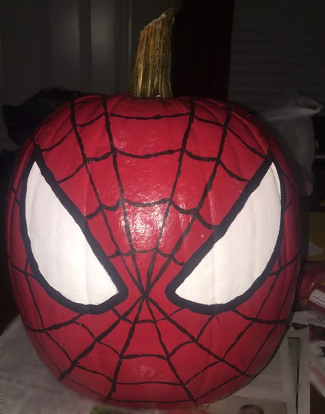 Painted Spiderman Pumpkin, Flash Pumpkin Painting, Spiderman Painted Pumpkin, Pumpkin Easy Painting Ideas, Easy Kids Pumpkin Painting, Paint Ideas For Pumpkins, Decorating A Pumpkin Without Carving, Pumpkin Painting Ideas Spiderman, Disney Pumpkin Painting Easy