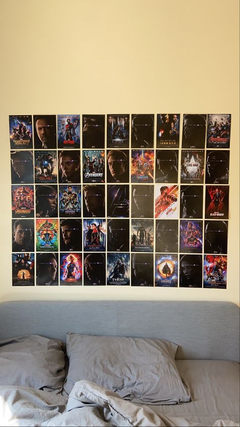 Marvel Posters Room Decor, Marvel Wall Decor Aesthetic, Marvel Inspired Room, Diy Marvel Room Decor, Aesthetic Marvel Room Decor, Marvel Room Aesthetic, Marvel Themed Bedroom, Marvel Bedroom Ideas, Marvel Themed Room