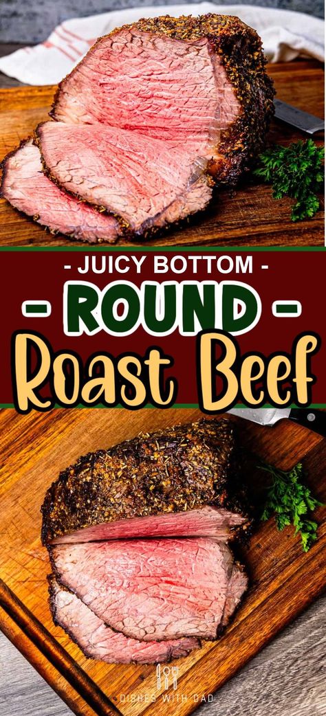 Bottom round roast beef is a flavorful cut of meat that's easy on the wallet. This roast beef is seasoned with a flavorful garlic and herb rub and roasted to perfection for tender, juicy meat that's full of flavor. In this post I'll provide simple step-by-step instructions and expert tips to help you prepare this roast beef perfectly every time! Bottom Round Roast Oven, Beef Round Roast, Roast Beef Dishes, Beef Eye Round Roast, Top Round Roast Recipe, Bottom Round Roast Recipes, Top Round Roast Beef, Bottom Round Roast, Easy Roast