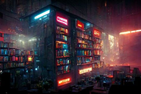 Sci Fi Library, Cyberpunk Library, Cyberpunk Lab, Futuristic Library, Tech Wizard, Dystopian City, Cyberpunk Red, Dark Future, Lab Logo