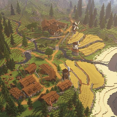 Minecraft Medieval Village, Medieval Fantasy World, Medieval Kingdom, Minecraft Kingdom, Minecraft Maps, Village Map, Minecraft Structures, Bangunan Minecraft, Minecraft Farm