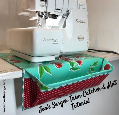 Easy Serger Projects, Serger Covers Free Pattern, Sewing Mat, Sewing Machine Mat, Serger Cover Pattern, Sewing Machine Mat Pattern, Serger Projects Beginner, Serger Thread Catcher, Serger Cover