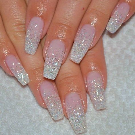 Sparkly Ombre Nails, Silver Sparkly Nails, Classic Nail Designs, Nails Acrylic Black, Nail Design Glitter, White And Silver Nails, Wedding Nails Glitter, Marble Frame, Ombre Nails Glitter