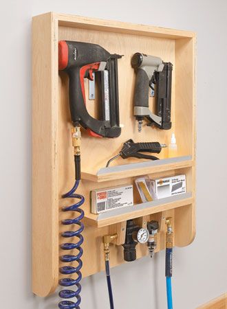 Compressor Cart, Compressor Station, Cleat Storage, French Cleat Storage, Workroom Ideas, Cleat Wall, Woodsmith Plans, Air Compressor Tools, Garage Organization Tips