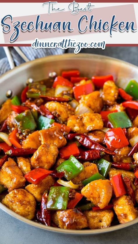 This Szechuan chicken is a spicy stir fry made with tender pieces of chicken and colorful vegetables, all tossed in a sweet and savory sauce. Chicken Stir Fry With Vegetables, Spicy Stir Fry, Chinese Dishes Recipes, Szechuan Chicken, Chicken Delight, Flexitarian Recipes, Bowls Recipes, Asian Stir Fry, Chicken Appetizers