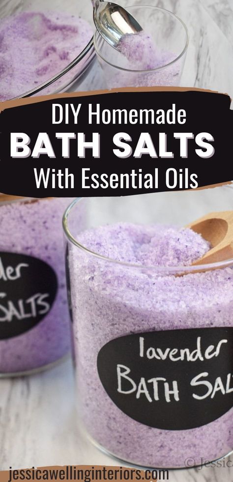 DIY bath salts with essential oils. Learn how to make bath salts with this quick and versatile all-natural recipe Diy Bath Salts With Essential Oils, Make Bath Salts, Diy Bubble Bar, Bath Salts Diy Recipes, Homemade Bath Salts Recipe, Bath Boms Diy, Diy Bath Salts, Diy Bubble Bath, Diy Bath Salt