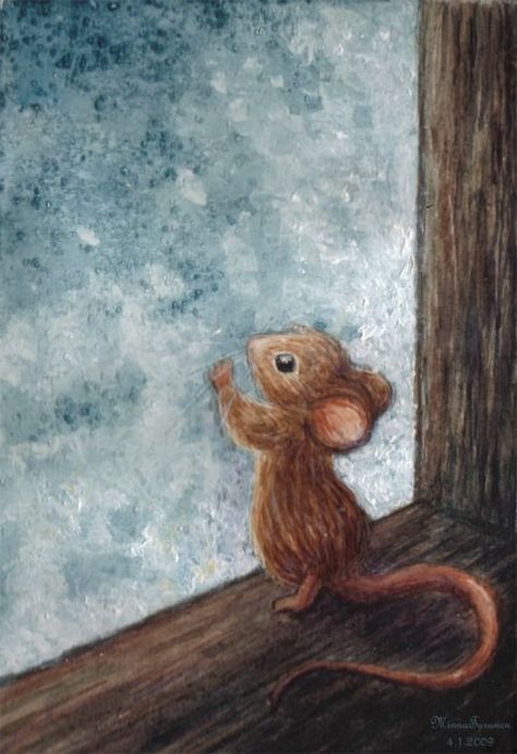 ~ It's a Colorful Life ~ Frozen Window, Christmas Art For Kids, Mouse Illustration, Mouse Drawing, Cute Animal Illustration, Pet Mice, Animal Antics, White Acrylic Paint, Watercolor Cat