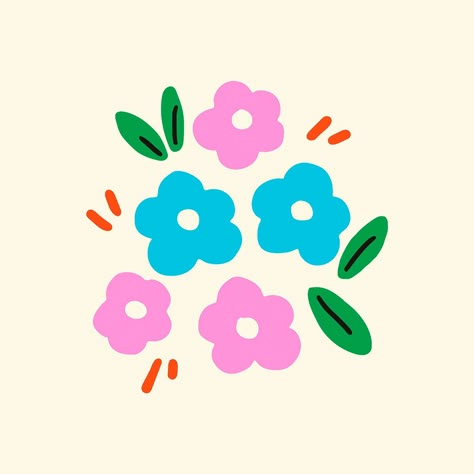 Cute Flower Illustration, Sticker Collage, Kids Canvas Painting, Funky Flowers, Retro Stickers, Kids Canvas, Mood And Tone, Cute Flower, Illustration Digital