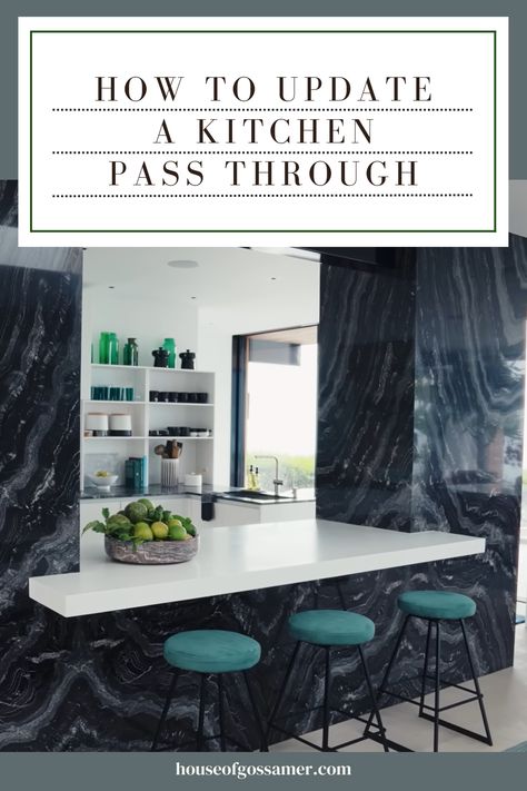 If you're thinking about covering up your kitchen pass through because you hate how it looks, you might want to reconsider that thought. Here are 5+ fabulous ways to update a kitchen pass through that will make your home look incredible. #KitchenRenovation #KitchenIdeas #KitchenPassThrough #KitchenRemodel #KitchenDesign L Shaped Kitchen With Pass Through Window, Step Up Bar In Kitchen, Kitchen To Living Room Pass Through, Kitchen Window Pass Through Ideas, Kitchen Passthrough Window Ideas, Kitchen With Steps, Small Kitchen Pass Through Ideas, Kitchen Pass Through Window Over Sink, Kitchen Pass Through To Living