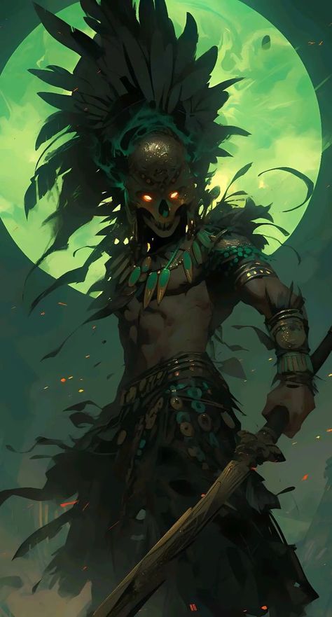 Fantasy Shaman, Mexican Culture Art, Aztec Warrior, Aztec Art, Splash Art, Dungeons And Dragons Characters, Black Anime Characters, Mythical Creatures Art, 판타지 아트