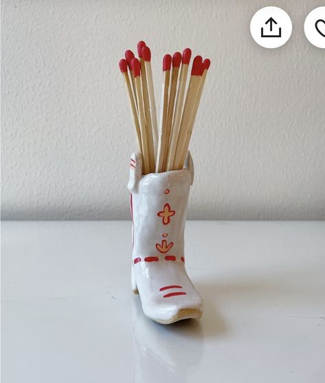 Cowboy Boot Match Striker Ceramic Match Striker, Air Dry Clay Match Holder, Diy Match Holder, Match Striker, Pottery Inspo, Match Holder, Match Stick, Candle Matches, Traditional Ceramics