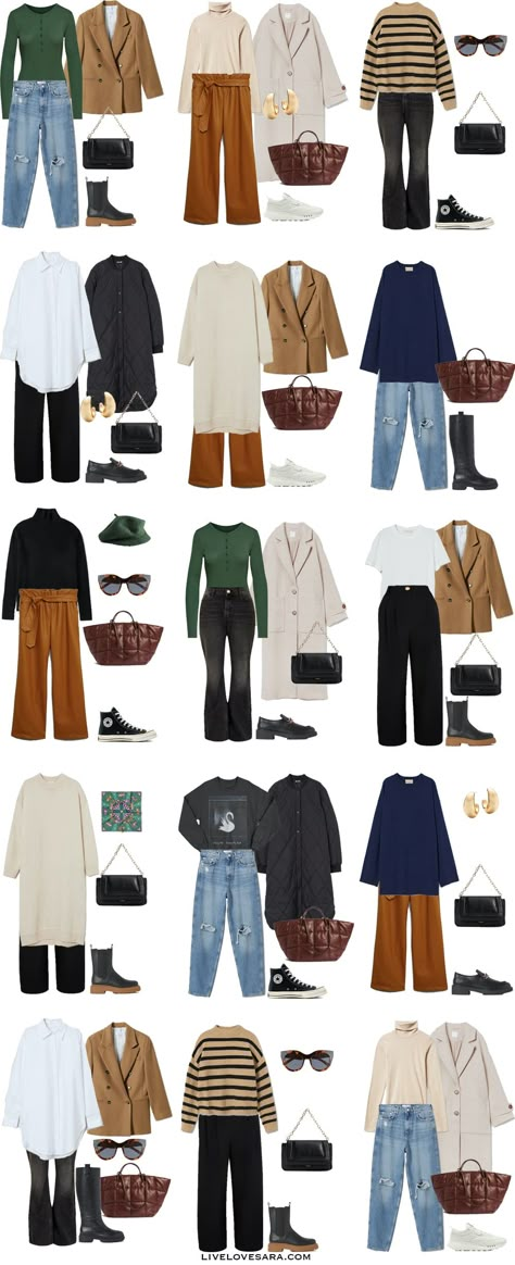 Classic Earth Tone Style, Minimalist Autumn Capsule Wardrobe, Autumn Coloured Outfits, Soft Autumn Minimalist Wardrobe, Muslimah Capsule Wardrobe, Warm Toned Clothes, Warm Toned Outfits Color Palettes, Warm Tone Color Palette Clothes, Autumn Color Outfit Ideas