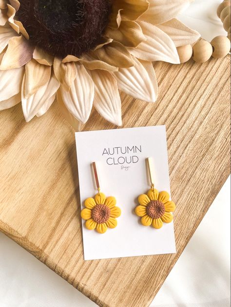 Cloud Design, Clay Dangle Earrings, Sunflower Earrings, Clouds Design, Handmade Polymer Clay, Polymer Clay Jewelry, Fall Autumn, Clay Jewelry, Polymer Clay Earrings