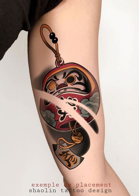 Jappo Tattoo, Japanese Daruma Tattoo Design, Daruma Doll Tattoo Design, Daruma Tattoo Design, Daruma Tattoo, Tato Realis, Tattoo Leg Sleeve, Simple Cat Tattoo, Daruma Doll Tattoo